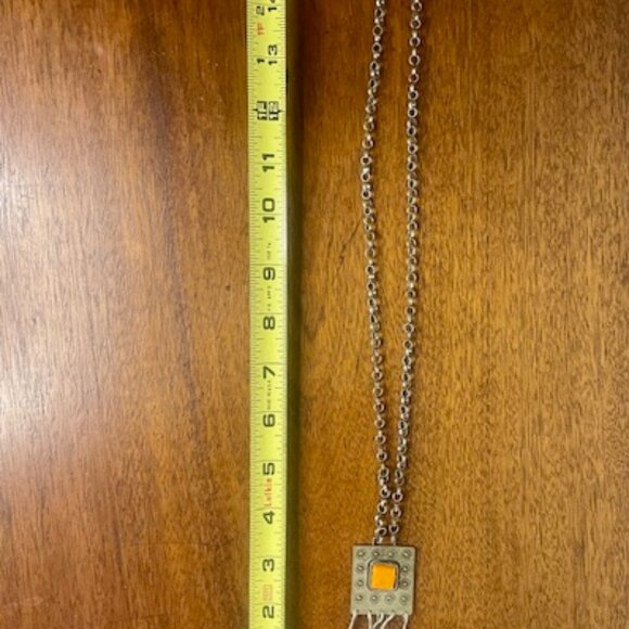 Vintage Brutalist Pendant Necklace with Orange Beads - Picture 6 of 7